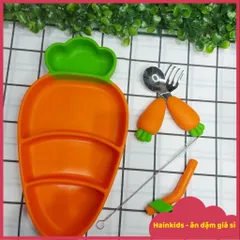 [KÈM QUÀ TẶNG] Set Khay, Bộ Thìa Nĩa Hình Cà Rốt, Chất Liệu Silicon Dùng Cho Bé Giai đoạn Tập ăn Dặm, Tập Xúc