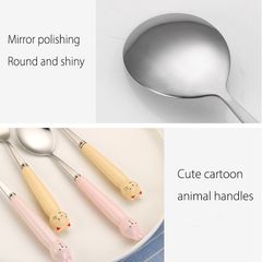 Muỗng Inox Cán Sứ Đáng Yêu Cho Bé - Thìa Chất Liệu Thép Không Gỉ, Quà Tặng Noel, Hình Động Vật Hoạt Hình 18.8cm
