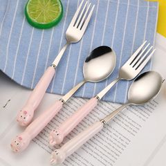 Muỗng Inox Cán Sứ Đáng Yêu Cho Bé - Thìa Chất Liệu Thép Không Gỉ, Quà Tặng Noel, Hình Động Vật Hoạt Hình 18.8cm