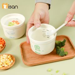 Hũ Sứ Chia Vạch MISAN 250ml 2 Nắp Đậy Silicon & Sứ, Chuyên Dụng Cho Bé Ăn Dặm, Chất Liệu Ceramic An Toàn, Thìa Silicon Cocobear