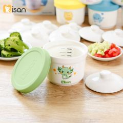 Hũ Sứ Chia Vạch MISAN 250ml 2 Nắp Đậy Silicon & Sứ, Chuyên Dụng Cho Bé Ăn Dặm, Chất Liệu Ceramic An Toàn, Thìa Silicon Cocobear