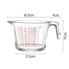 Cốc Đong Thủy Tinh Borosilicate Có Thang Đo và Miệng Chiết, Dung Tích Tùy Chọn 350ml/500ml/1000ml, Dùng Khuấy và Hâm Nóng Thức Ăn