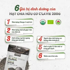 Hạt Chia Đen Hữu Cơ C'Lavie 200g - Giàu Chất Xơ, Không Chứa Cholesterol, Chứng Nhận USDA, Đa Dạng Cách Sử Dụng, Bổ Sung Dinh Dưỡng