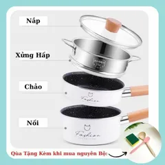 [KÈM QUÀ] Bộ Nồi Chảo Fashion Chiên, Hấp, Luộc, Xào, Nấu Cháo...cho Bé, Quánh Quấy Bột Có Xửng - Phong Cách Hàn Quốc