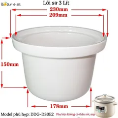 [THANH LÝ] Lõi Nồi Sứ 3 Lít Dùng Cho Model Bear D30H5, D30E2, BlueStone SCB-6123, Ruột Nồi Sứ Nhiệt Trực Tiếp 3L