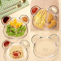 Đĩa Thủy Tinh Hình Gấu với Khay Đựng Nước Chấm - Trang Trí Bàn Ăn Xinh Xắn, Decor Tiệc Độc Đáo và Tiện Lợi