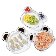 Đĩa Thủy Tinh Hình Gấu với Khay Đựng Nước Chấm - Trang Trí Bàn Ăn Xinh Xắn, Decor Tiệc Độc Đáo và Tiện Lợi
