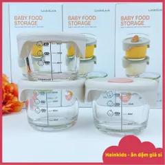 Hũ Thủy Tinh Có Nắp Đậy LockNLock/Mum Bé Bé 200-230ml, Chia Vạch MumBébé Cao Cấp, Hũ LockandLock LLG508S3