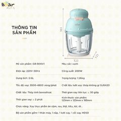 Phụ Kiện Máy Xay Sinh Tố Bear QSJ-C02K1 - Cối Thủy Tinh 0.6L, Lưỡi Dao Inox, Công Suất 200W, Thiết Kế Tháo Rời Dễ Dàng Vệ Sinh