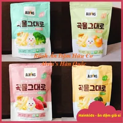 Bánh Ăn Dặm Alvins, Bánh Gạo Lứt Ăn Dặm Hữu Cơ (HÌNH QUE) ALVIN'S Hàn Quốc Cho Bé 6M Thơm Ngon, Dễ Tan (Date 9.2025)