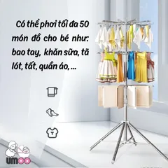 Cây Phơi Đồ Cho Bé Umoo UM-09116, Sào Phơi đồ Inox Gấp Gọn Cho Bé, Cây Phơi đồ Sơ Sinh, Khăn Sữa, áo Quần