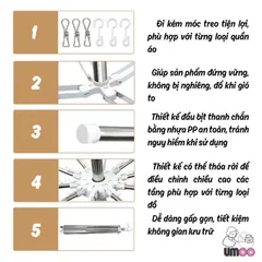 Cây Phơi Đồ Cho Bé Umoo UM-09116, Sào Phơi đồ Inox Gấp Gọn Cho Bé, Cây Phơi đồ Sơ Sinh, Khăn Sữa, áo Quần