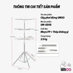 Cây Phơi Đồ Cho Bé Umoo UM-09116, Sào Phơi đồ Inox Gấp Gọn Cho Bé, Cây Phơi đồ Sơ Sinh, Khăn Sữa, áo Quần