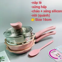 Nắp Thủy Tinh & Xửng Hấp Inox 16cm - Bộ Đồ Nấu Ăn Dặm An Toàn Cho Bé, Chảo Chống Dính & Quánh Tiện Dụng