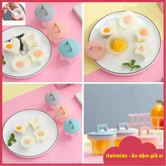 Khuôn Hấp Trứng Dễ Thương - Set 4 Khuôn Silicone Làm Bánh Cho Bé Có Nắp Đậy, Chịu Nhiệt, Tặng Kèm Chổi Quét Dầu