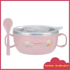 (Kèm Thìa + Nắp) Bát/chén Inox 2 Lớp, Chén Đựng Cháo, Bột 2 Lớp Cách Nhiệt Cho Bé Ăn Dặm, Bát Inox Chống Phỏng, Chén Bột