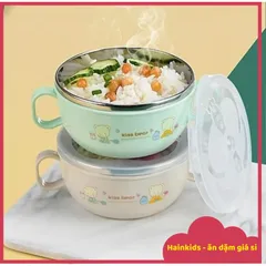 (Kèm Thìa + Nắp) Bát/chén Inox 2 Lớp, Chén Đựng Cháo, Bột 2 Lớp Cách Nhiệt Cho Bé Ăn Dặm, Bát Inox Chống Phỏng, Chén Bột