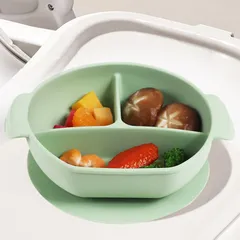 Khay Silicon Chia 3 Ngăn, đế Hít, Có Tay Cầm Tiện Dụng, Khay ăn BLW Cho Bé, Khay ăn Dặm Chất Liệu Silicon