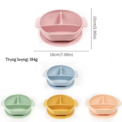 Khay Silicon Chia 3 Ngăn, đế Hít, Có Tay Cầm Tiện Dụng, Khay ăn BLW Cho Bé, Khay ăn Dặm Chất Liệu Silicon