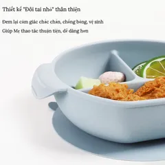 Khay Silicon Chia 3 Ngăn, đế Hít, Có Tay Cầm Tiện Dụng, Khay ăn BLW Cho Bé, Khay ăn Dặm Chất Liệu Silicon