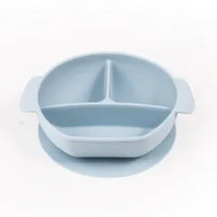 Khay Silicon Chia 3 Ngăn, đế Hít, Có Tay Cầm Tiện Dụng, Khay ăn BLW Cho Bé, Khay ăn Dặm Chất Liệu Silicon