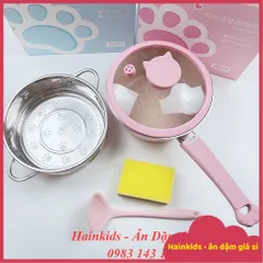 [Phiên Bản Đặc Biệt] Bộ Nồi/ Quánh Ăn Dặm Cho Bé, Bộ Nồi Chảo Đá Fashion Hình Mèo Ăn Dặm Chất Liệu Cao Cấp- Kèm Quà Tặng