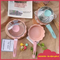 Bộ Nồi Chảo Chế Biến Món Ăn Dặm Hình Hoa Cao Cấp - Nồi Chống Dính 6 Lớp Nhập Nhật, Tặng Thìa Silicon cho Bé