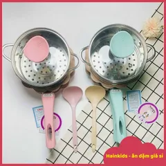 Bộ Nồi Chảo Chế Biến Món Ăn Dặm Hình Hoa Cao Cấp - Nồi Chống Dính 6 Lớp Nhập Nhật, Tặng Thìa Silicon cho Bé