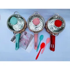 Bộ Nồi Chảo Chế Biến Món Ăn Dặm Hình Hoa Cao Cấp - Nồi Chống Dính 6 Lớp Nhập Nhật, Tặng Thìa Silicon cho Bé