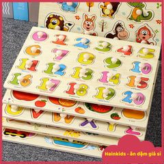 Bảng Ghép Hình Núm Gỗ An Toàn - Đồ Chơi Phát Triển Trí Tuệ, Hình Khối Động Vật, Số, Chữ, Thực Phẩm Cho Bé 2-5 Tuổi