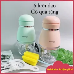 Máy Xay Mini Hattiecs 6 Lưỡi 0.3L Cho Bé - Máy Xay Thủy Tinh Tiện Dụng Kèm Quà Tặng Dây Buộc Tóc Hoa Cúc Xinh Xắn