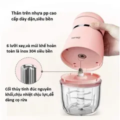Máy Xay Mini Hattiecs 6 Lưỡi 0.3L Cho Bé - Máy Xay Thủy Tinh Tiện Dụng Kèm Quà Tặng Dây Buộc Tóc Hoa Cúc Xinh Xắn