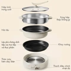 Phụ Kiện Nồi Nấu Lẩu Bear DHG-C40V2, Nắp Nồi, Xửng Hấp,Vỉ Nướng, Nồi Lẩu, Vỏ Nồi Ngoài Nồi Lẩu Điện Bear