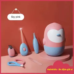 Bộ Dụng Cụ Bấm Móng, Lấy Ráy Tai Có Đèn LED, Kéo Cắt, Nhíp Gắp Gỉ Mũi, Dũa Móng Cho Bé 5 Chi Tiết Kèm Hộp Chim Cánh Cụt