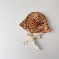 Mũ Nón Cói Mềm, Dáng Bucket Phong Cách Hàn Quốc, Đính Gấu Bông Xù Dễ Thương, Có Dây Cột Chất Liệu Ren Điệu Đà Cho Bé Yêu