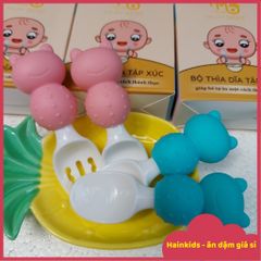 Set Thìa Nĩa Mumbebe Tay Cầm Silicon Dễ Thương - Bộ Dụng Cụ Tập Xúc An Toàn Cho Bé Màu Sắc Tươi Sáng