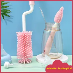 Cọ Bình Sữa Silicon 3 Chi Tiết, Tay Cầm 360 Độ Dùng Cho Mọi Loại Bình Sữa, Cốc, Ly, Bình Nước