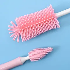 Cọ Bình Sữa Silicon 3 Chi Tiết, Tay Cầm 360 Độ Dùng Cho Mọi Loại Bình Sữa, Cốc, Ly, Bình Nước