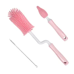 Cọ Bình Sữa Silicon 3 Chi Tiết, Tay Cầm 360 Độ Dùng Cho Mọi Loại Bình Sữa, Cốc, Ly, Bình Nước