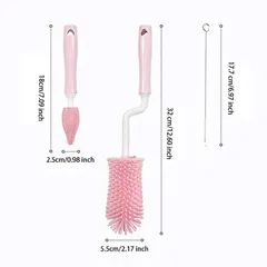 Cọ Bình Sữa Silicon 3 Chi Tiết, Tay Cầm 360 Độ Dùng Cho Mọi Loại Bình Sữa, Cốc, Ly, Bình Nước