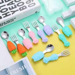 Bộ Thìa Nĩa Inox Cao Cấp Cho Bé Tập Xúc An Toàn - Tay Cầm Silicone Chống Trượt, Kèm Hộp Đựng Vệ Sinh Hình Đáng Yêu
