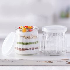 Hũ Thủy Tinh Dung Tích 100ml - Làm Sữa Chua, Panna Cotta, Flan, Nắp Đậy An Toàn, Dễ Thương Vân Sọc Chống Trơn, Đồ Gia Dụng Nhà Bếp