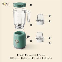 (BẢN QUỐC TẾ) Máy xay 3 cối Bear 1L kèm 2 cối 0,1L BL B10V2 máy xay ăn dặm, xay sinh tố tiện lợi cho bé và gia đình