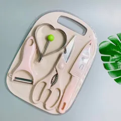 Bộ Dao Thớt Chế Biến Đồ Ăn Dặm, Bộ Dao Thớt Gấu/ Hình Chữ Nhật, Chất Liệu Nhựa Nguyên Sinh, Thép Không Gỉ-Nhiều Mã