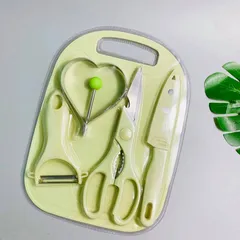 Bộ Dao Thớt Chế Biến Đồ Ăn Dặm, Bộ Dao Thớt Gấu/ Hình Chữ Nhật, Chất Liệu Nhựa Nguyên Sinh, Thép Không Gỉ-Nhiều Mã