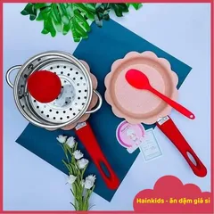 (MUA 1 ĐƯỢC 5) Bộ Nồi Chế Biến Đồ ăn Dặm Cho Bé, Quánh Bột, Chảo, Xửng Hấp, Nắp Thuỷ Tinh Kèm Vá