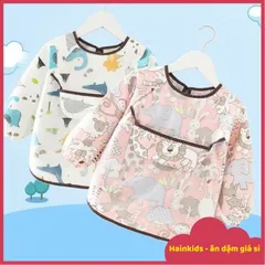 Áo Yếm Cho Bé Ăn BLW Dài Tay 2 Lớp Chất Liệu Cotton Chống Thấm Nước Cho Bé Ăn Dặm
