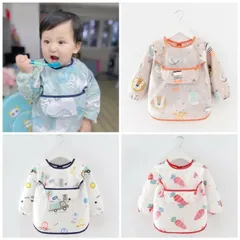 Áo Yếm Cho Bé Ăn BLW Dài Tay 2 Lớp Chất Liệu Cotton Chống Thấm Nước Cho Bé Ăn Dặm