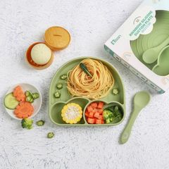 Khay Cầu Vồng Silicon Chia Ngăn Misan Kèm Thìa Hít Chống Đổ - Khay Ăn Dặm BLW Cho Bé An Toàn, Thông Minh, Tiện Lợi