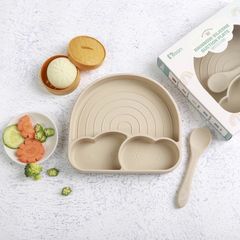 Khay Cầu Vồng Silicon Chia Ngăn Misan Kèm Thìa Hít Chống Đổ - Khay Ăn Dặm BLW Cho Bé An Toàn, Thông Minh, Tiện Lợi